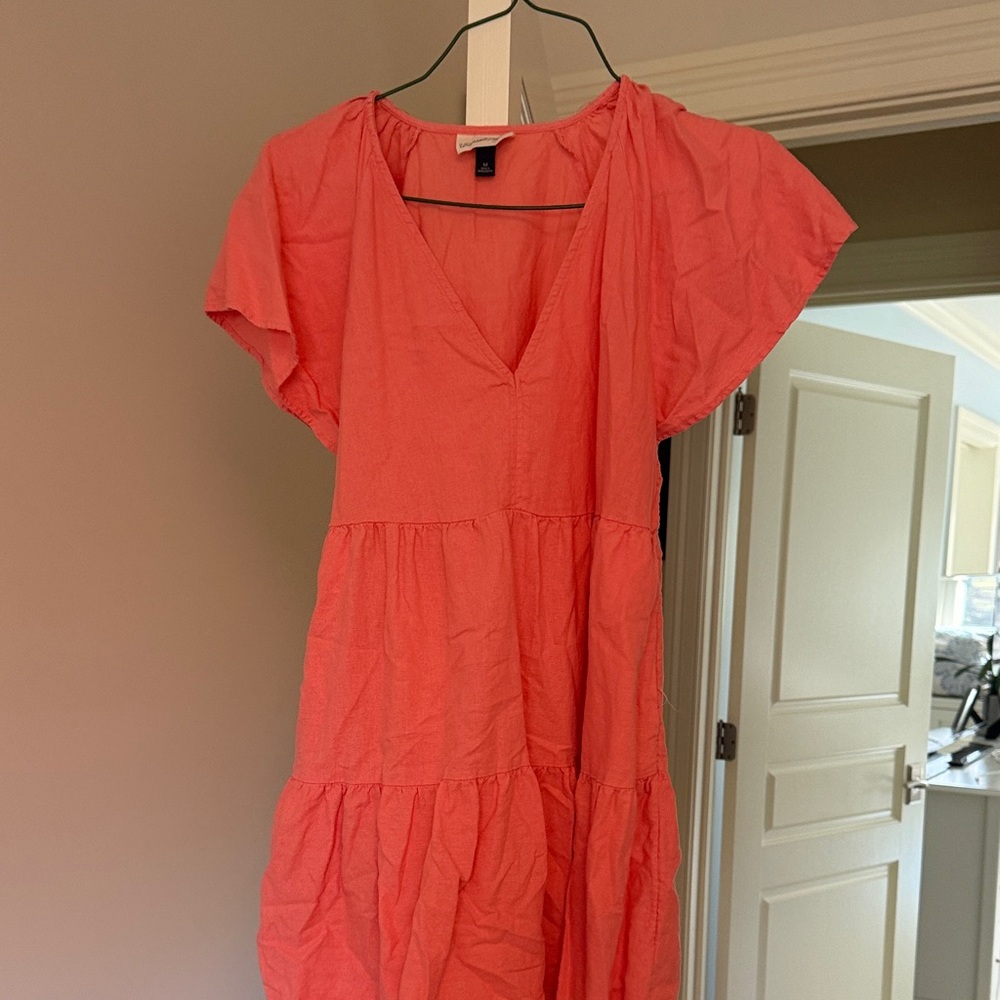 Coral V-Neck Tiered Dress